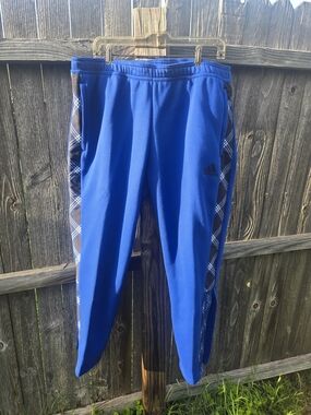 adidas Blue Joggers with Plaid Side Panels